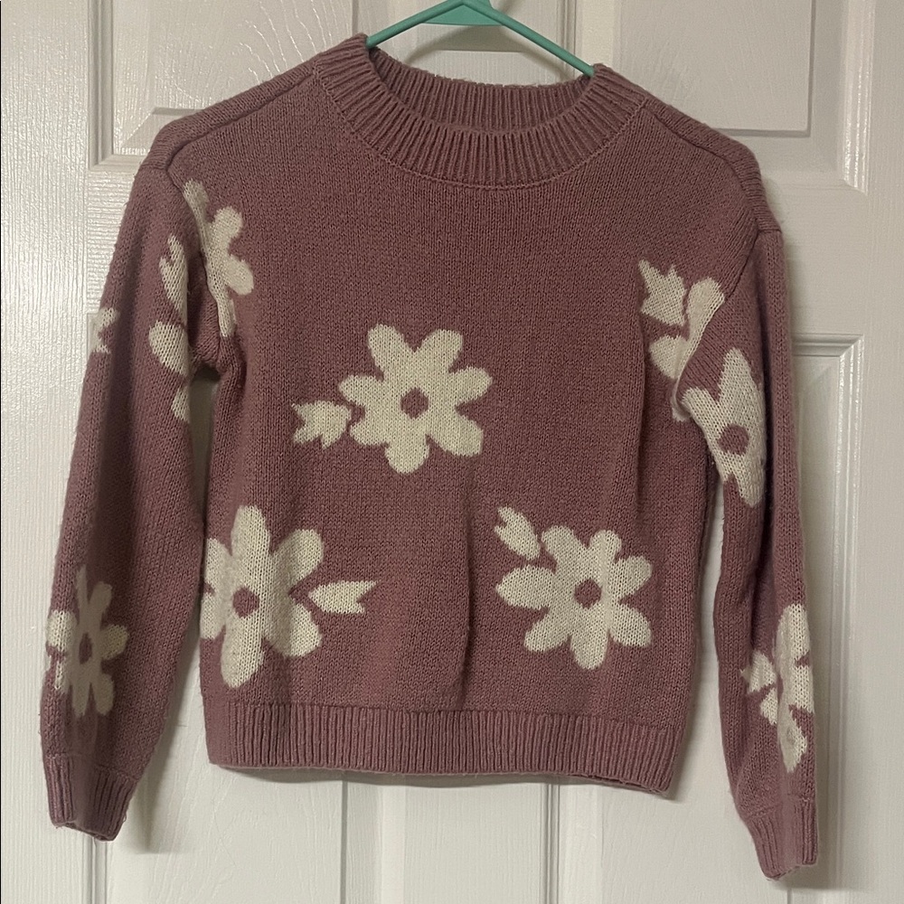 Floral Knit Sweater - Lavender and White